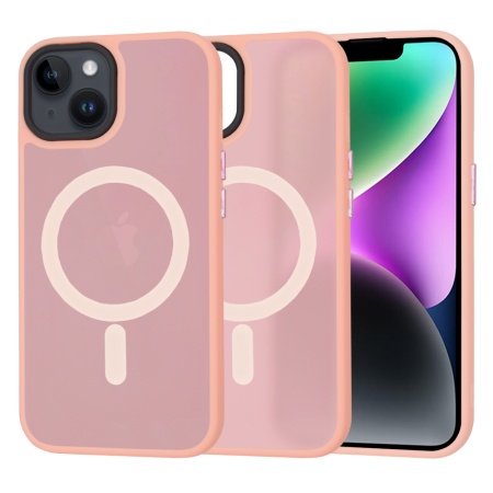 Husa pentru iPhone 14, SKYDDAR INNOVATION, HaloFrost MagSafe, Antisoc, set cu sticker, Roz