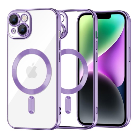 Husa pentru iPhone 14, SKYDDAR INNOVATION, Luxury Shield Magsafe, Protectie Antisoc, Mov, set cu sticker
