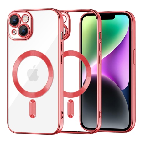Husa pentru iPhone 14, SKYDDAR INNOVATION, Luxury Shield Magsafe, Protectie Antisoc, Rosu, set cu sticker
