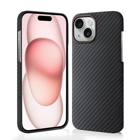 Husa pentru iPhone 15, Antisoc, SKYDDAR INOVATION, Aramid Fibe Magsafe, set cu sticker, Negru