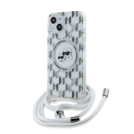 Husa pentru iPhone 15, Karl Lagerfeld, IML Crossbody MagSafe, Clear Mono Karl&Choupette