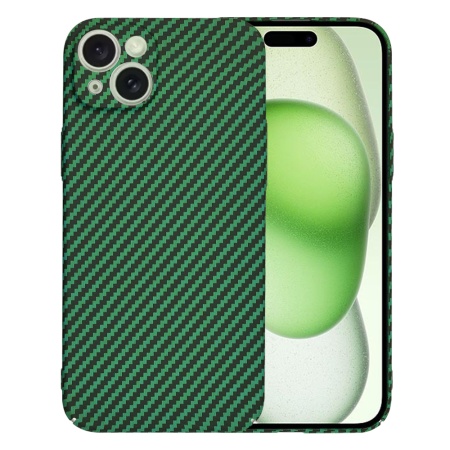 Husa pentru iPhone 15 Plus, SKYDDAR INNOVATION, textura carbon, Carbonite FiberShell, Verde, set cu sticker