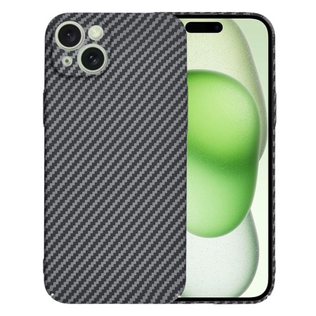 Husa pentru iPhone 15 Plus, SKYDDAR INNOVATION, textura carbon, Carbonite FiberShell, Negru, set cu sticker