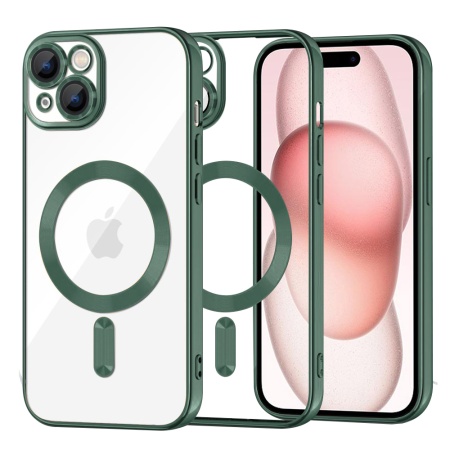 Husa pentru iPhone 15, SKYDDAR INNOVATION, Luxury Shield Magsafe, Protectie Antisoc, Verde inchis, set cu sticker