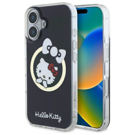 Husa pentru iPhone 16, Hardcase IML, Hello Kitty - Negru