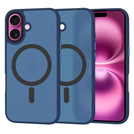 Husa pentru iPhone 16 Plus, SKYDDAR INNOVATION, HaloFrost MagSafe, Antisoc, set cu sticker, Bleumarin