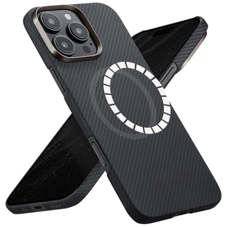 Husa pentru iPhone 16 Pro Max, Antisoc, SKYDDAR INOVATION, Aramid Fibe Magsafe, set cu sticker, Negru