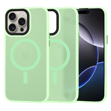 Husa pentru iPhone 16 Pro Max, SKYDDAR INNOVATION, HaloFrost MagSafe, Antisoc, set cu sticker, Verde deschis
