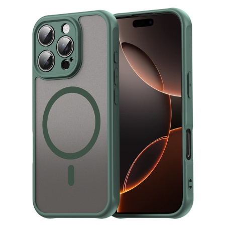 Husa pentru iPhone 16 Pro, SKYDDAR INNOVATION, HaloFrost MagSafe II, Antisoc, set cu sticker, Verde