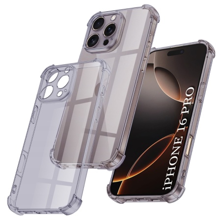Husa pentru iPhone 16 Pro, SKYDDAR INNOVATION, Shockproof Clear Silicone, Silicon Slim, set cu sticker, Fumuriu