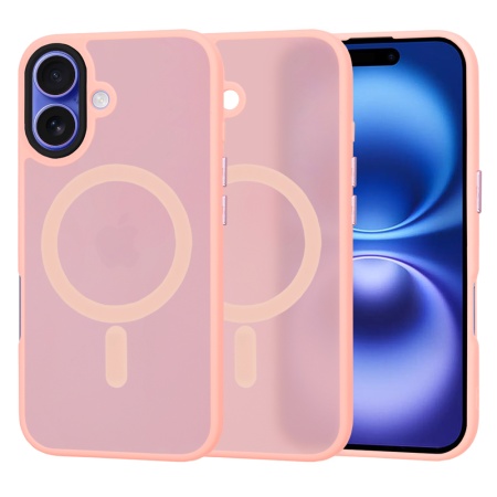 Husa pentru iPhone 16, SKYDDAR INNOVATION, HaloFrost MagSafe, Antisoc, set cu sticker, Roz