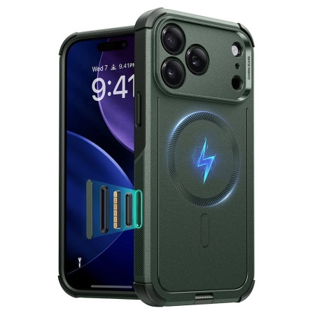 Husa pentru iPhone 17 Pro, Magsafe, ESR Cyber Halolock, Verde