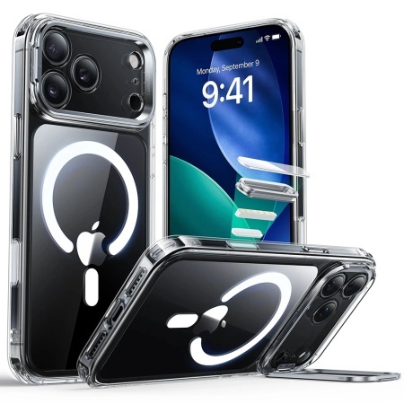 Husa pentru iPhone 17 Pro, slim, ESR Classic Hybrid HaloLock Kickstand, Transparenta