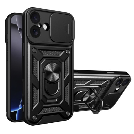 Husa pentru iPhone 17, SKYDDAR INNOVATION, CamShield, Inel magnetic, set cu sticker, Negru