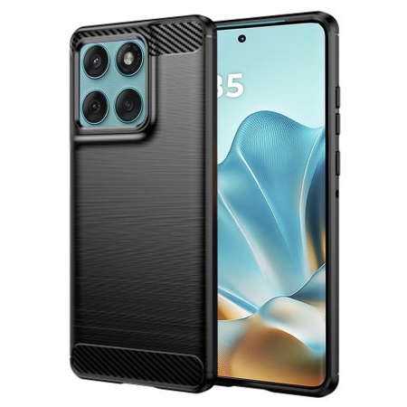 Husa pentru Motorola Edge 60 Fusion, SKYDDAR INNOVATION, Carbon Silicone, din Silicon Premium, Slim, cu textura Fibra Carbon, Negru, set cu sticker