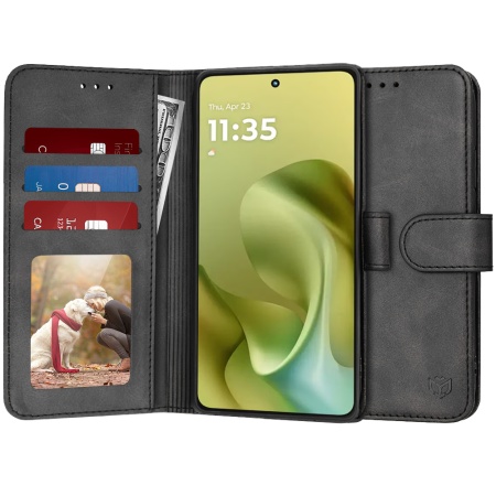 Husa pentru Motorola Moto G86, SKYDDAR INNOVATION, Diary Book, tip carte cu Portofel Interior, Antisoc, set cu sticker, Negru