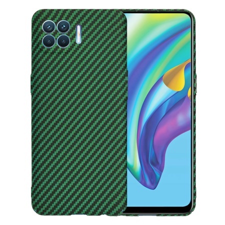 Husa pentru Oppo Reno4 Lite, SKYDDAR INNOVATION, textura carbon, Carbonite FiberShell, set cu sticker, Verde,