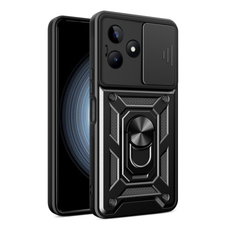Husa pentru Realme C51 / Note 50, SKYDDAR INNOVATION, CamShield, Inel magnetic, set cu sticker, Negru