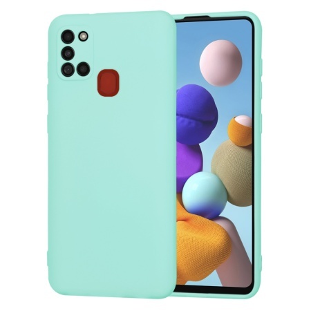 Husa pentru Samsung Galaxy A21s, SKYDDAR INNOVATION, din Silicon Catifelat, SoftElegance, set cu sticker, Turcoaz