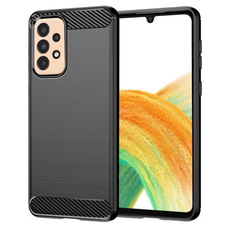 Husa pentru Samsung Galaxy A33 5G, SKYDDAR INNOVATION, Carbon Silicone, din Silicon Slim, cu textura Fibra Carbon, set cu sticker, Negru