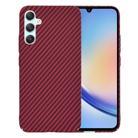 Husa pentru Samsung Galaxy A34 5G, SKYDDAR INNOVATION, textura carbon, Carbonite FiberShell, set cu sticker, Rosu,