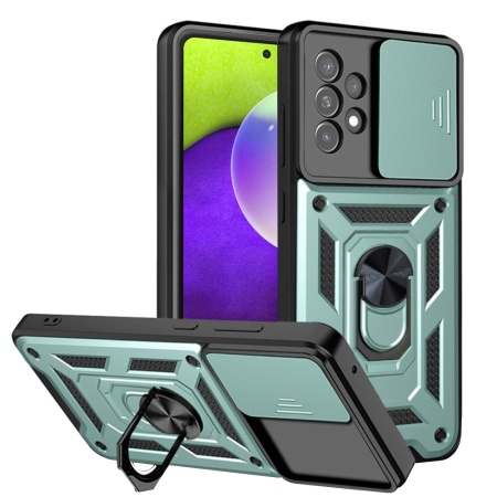 Husa pentru Samsung Galaxy A52 5G / Galaxy A52 4G / Galaxy A52s 5G, SKYDDAR INNOVATION, CamShield, Inel magnetic, set cu sticker, Verde