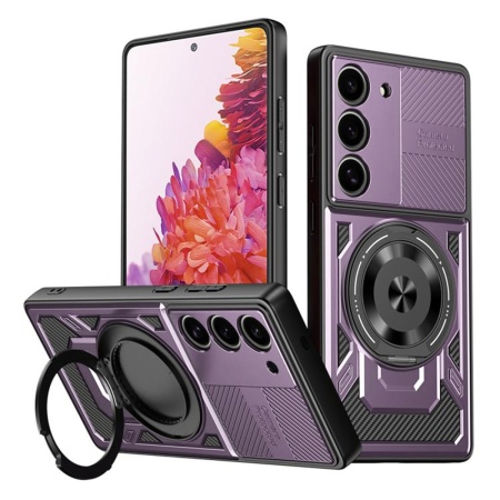 Husa pentru Samsung Galaxy S20 FE, SKYDDAR INNOVATION, RuggedCam, Inel magnetic antisoc, set cu sticker, Mov