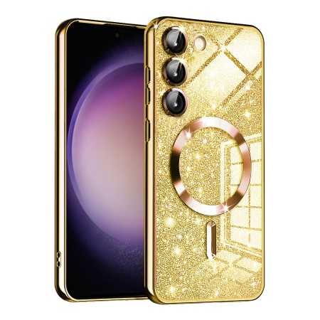Husa pentru Samsung Galaxy S23 Design Antisoc, Fundal Detasabil 2-in-1, Protectie Superioara, Margini Ridicate, SKDR Glitter - Auriu