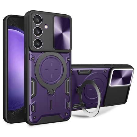 Husa pentru Samsung Galaxy S23 FE, SKYDDAR INNOVATION, CamGuard Pro, Inel Magnetic, Protectie Camera, set cu sticker, Mov