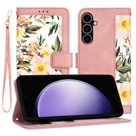 Husa pentru Samsung Galaxy S23 FE, SKYDDAR INNOVATION, Flipcraft din Piele Ecologică, Stand Integrat, Buzunare pentru Carduri, set cu sticker, Roz