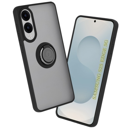 Husa pentru Samsung Galaxy S25 Edge, SKYDDAR INNOVATION, Glinth+ cu Inel Rotativ 360°, Compatibilitate Magnetica, Negru, set cu sticker