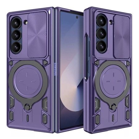 Husa pentru Samsung Galaxy Z Fold6, SKYDDAR INNOVATION, CamGuard Pro, Inel Magnetic, Protectie Camera, set cu sticker, Mov