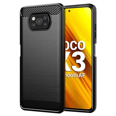 Husa pentru Xiaomi Poco X3 Pro / Poco X3 NFC / Poco X3, SKYDDAR INNOVATION, Carbon Silicone, din Silicon Slim, cu textura Fibra Carbon, set cu sticker, Negru
