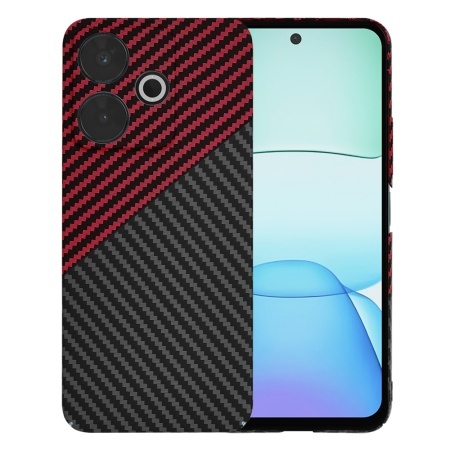 Husa pentru Xiaomi Redmi 13 / Poco M6 4G, SKYDDAR INNOVATION, textura carbon, Carbonite FiberShell, set cu sticker, Rosu inchis,