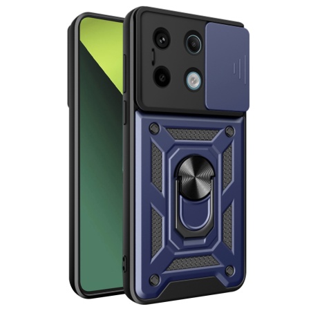 Husa pentru Xiaomi Redmi Note 13 Pro 5G / Poco X6, SKYDDAR INNOVATION, CamShield, Inel magnetic, set cu sticker, Albastru