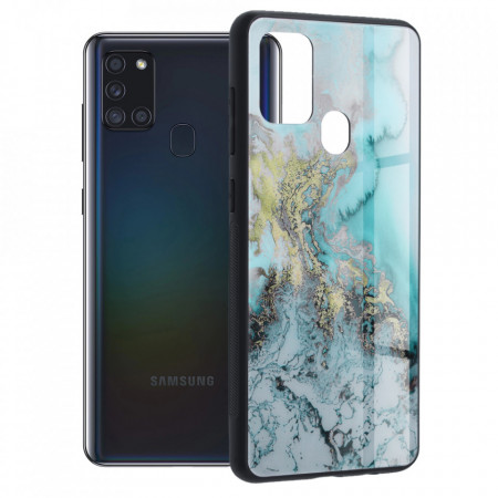 Husa Samsung Galaxy A21S cu sticla securizata, Techsuit Glaze - Blue Ocean