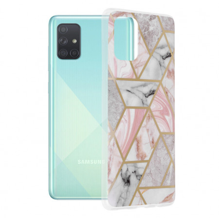Husa Samsung Galaxy A71 Marble Series, Techsuit - Pink Hex