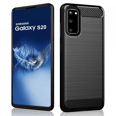 Husa Samsung Galaxy S20 din silicon, Slim, cu textura Fibra Carbon - Negru