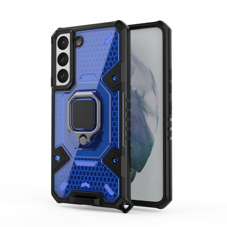 Husa Samsung Galaxy S22 cu inel, Techsuit Honeycomb - Albastru