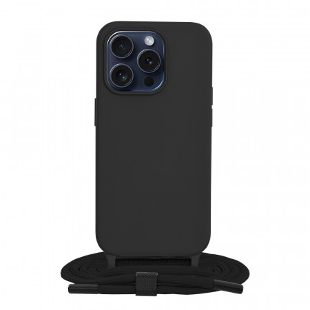 Husa silicon iPhone 15 Pro cu snur, Techsuit Crossbody Lanyard - Negru