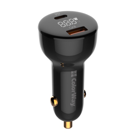 Încărcător Auto 100W, 1x Type-C, 1x USB-A, Super Fast Charge, afișaj LED, ColorWay CW-CHA044PD, Negru