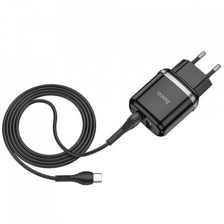 Incarcator priza (N4 Aspiring), 2xUSB-A, 12W, 2.4A cu cablu USB-A to USB Type-C Cable 1.0m, HOCO - Negru