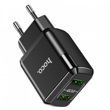 Incarcator priza (N6 Charmer), 2xUSB-A, Q.C 3.0, 18W, 3.0A, HOCO - Negru