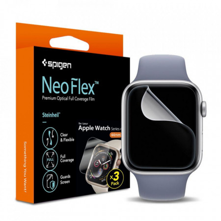 [Pachet 3x] Folie Apple Watch 4 / 5 / 6 / SE (40mm / 41mm), Neo Flex Spigen - Clear