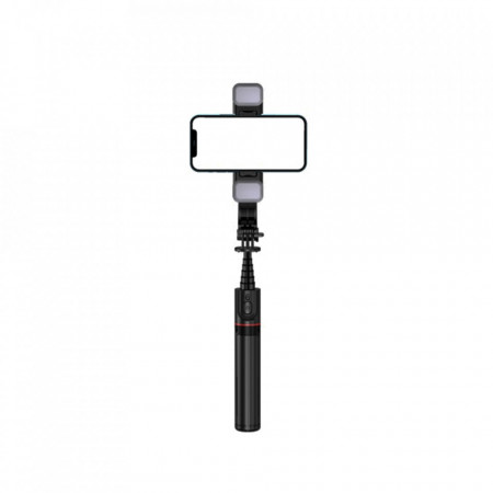 Selfie stick tip trepied telecomanda Bluetooth, Lumina, Techsuit L12D - Negru