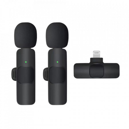Set 2 Microfoane tip Lavaliera profesionala, Lightning, Bluetooth, plug & play, functie schimbare voce, Skyddar Vlog - Negru