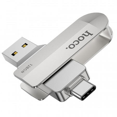 Stick Memorie rotabil cu USB 3.0 si Type-C, High Speed, 128GB, HOCO - Gri