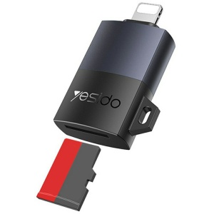 Adaptor Lightning la MicroSD, Card Reader TF, 480Mbps, Aliaj Aluminiu, Yesido, Gri - Img 2