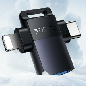 Adaptor OTG, USB la Lightning si Type-C, 5Gbps, Aliaj Aluminiu, Yesido, Argintiu - Img 2