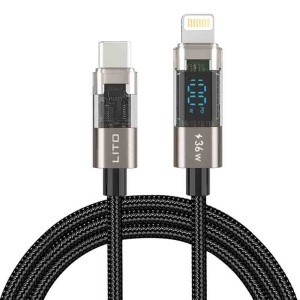 Cablu de Date cu Mufe Lightning, Type-C 36W, 1.2m - Lito (LD09CL) - Black